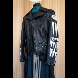 Y's Painted Leather Jacket Black Sz. L